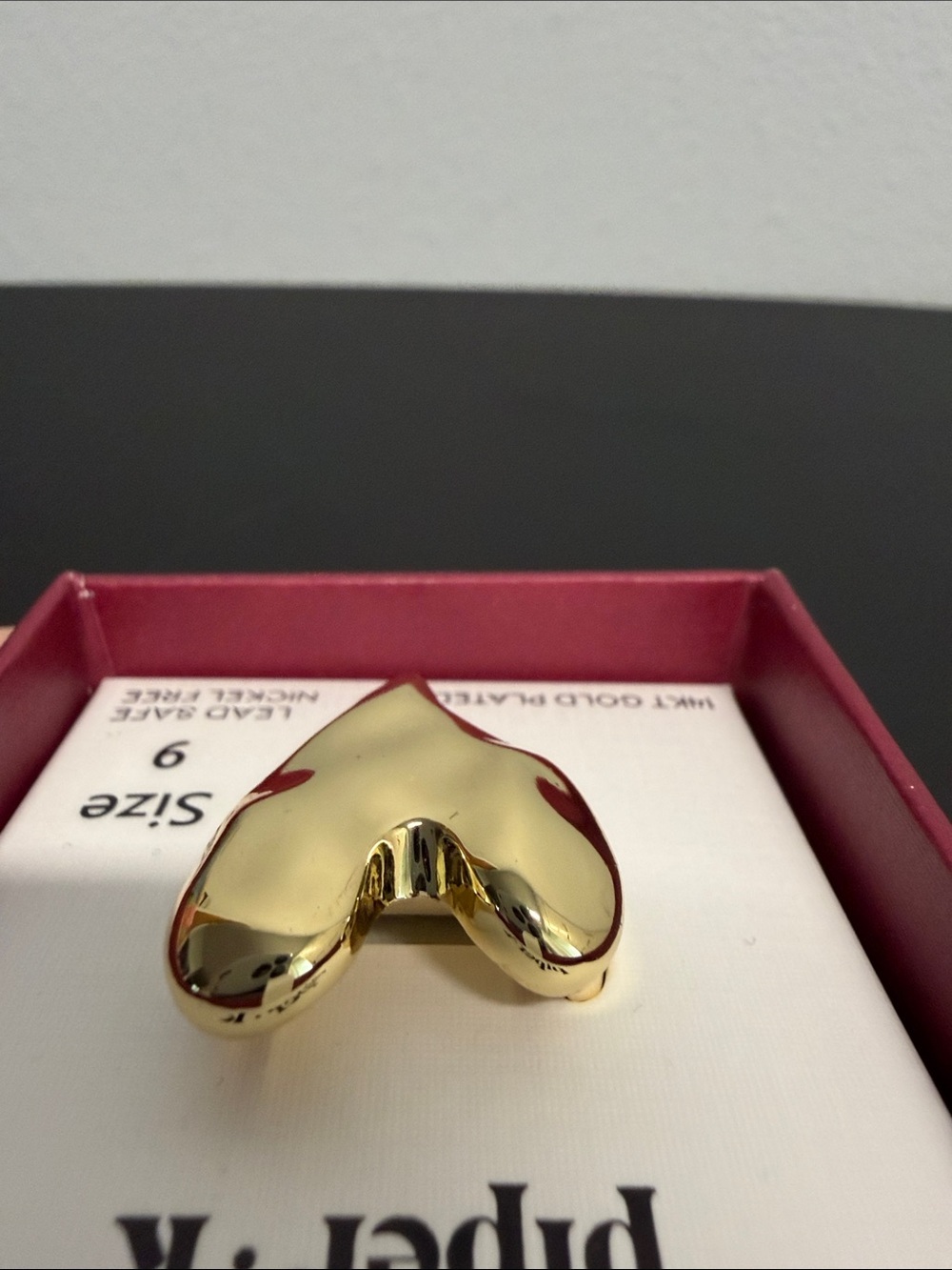 Piper K | Gold-Tone Hammered Heart Ring | Size 9 - Picture 6 of 8